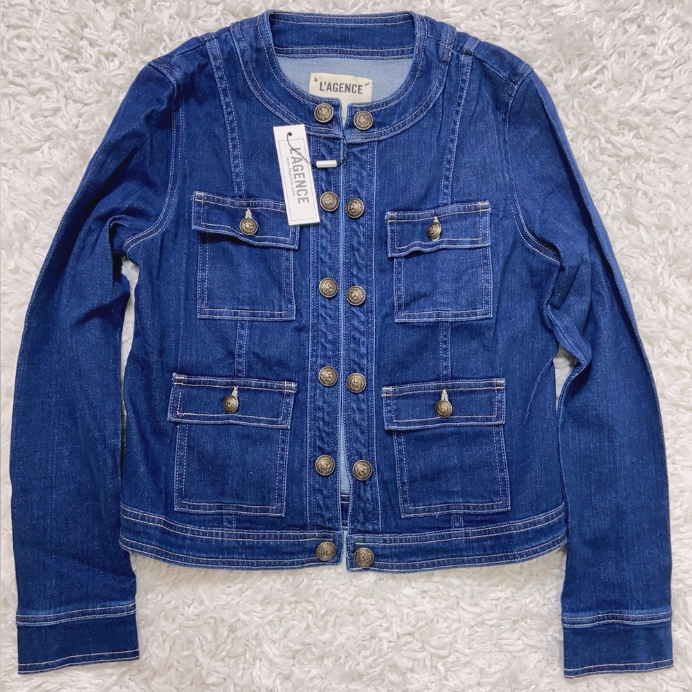 NWT L'AGENCE Yari Denim Collarless Jacket - Picture 6 of 9